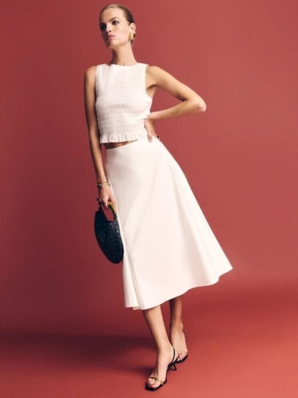 NEW Reformation Laguna Two Piece Matching Midi Skirt Set White | US 4 UK 8 - Picture 3 of 15